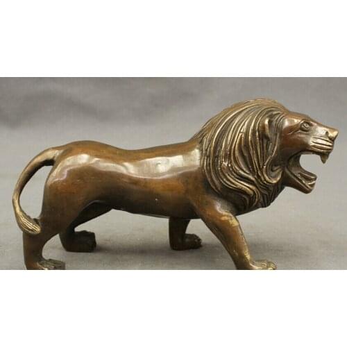 Song voge gem S2679 7" Folk China Chinese Bronze Copper Wealth Fu Dog Lion Statue Art Figurin