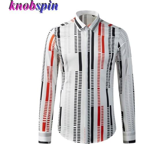 Luxury Brand Mens Long sleeve Shirt Casual Slim Printed Camisas High quality 100% Pure Cotton Shirts men Plus size Clothes male