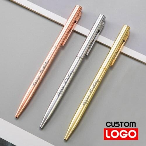 Rose Gold Pen Metal Ballpoint Pen Custom Logo Advertising Pen Lettering Engraved Name Student Stationery School Office Supplies