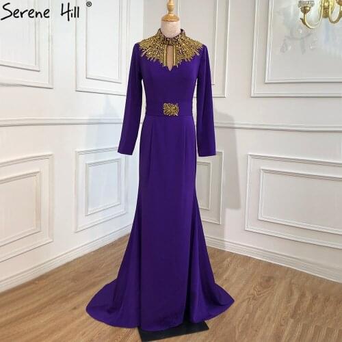 Serene Hill Muslim Purple Mermaid Evening Dresses Gowns 2020 Beading Luxury Elegant For Women Party LA70793