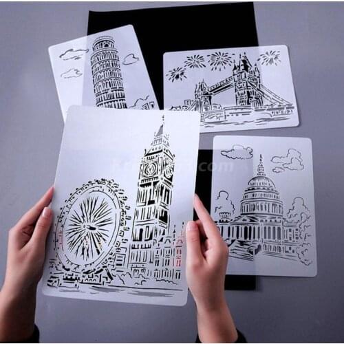 5pcs/set Sailboat Tower Drawing Template Stencil Painting Embossing Scrapbooking DIY Album Decorative Art Craft Templates
