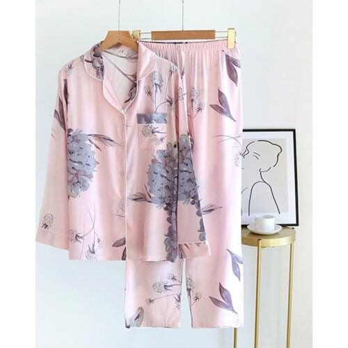 Spring Cotton Pajamas For Women 2021 Cute Print Cartoon Home Clothes 2Pcs Set Sleepwear Female Tops+Pants Nighties Pijama Suit