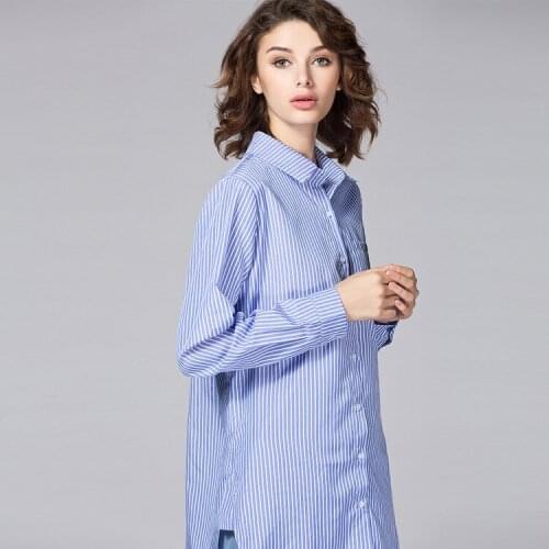 Women Striped Long Sleeve Shirt Turn-Down Collar Loose Blusas Femme White Blouse L:arge Size 5XL Casual Tops Clothes Office lady