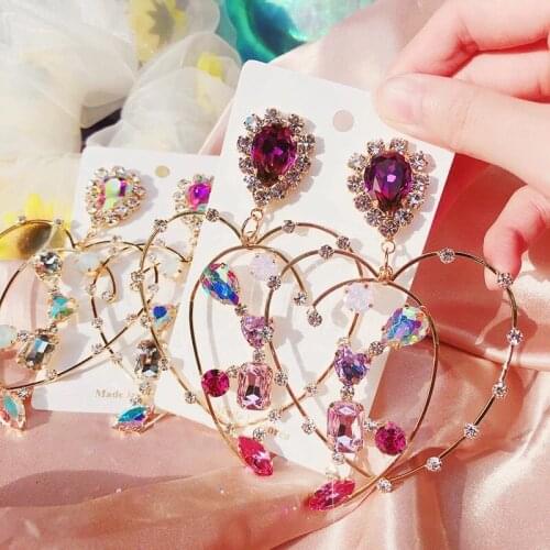 Hollow Heart Crystal Drop Earrings For Women Girls Elegant Party Pendientes Jewelry Gifts