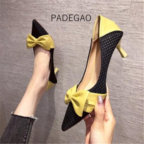 2020 Women Shoes Black Butterfly-knot High Heel Sweet OL Sexy Shallow Fashion Women Shoes