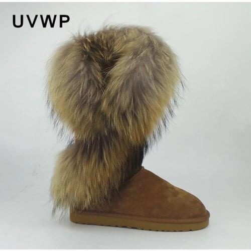 Top Fashion Natural Real Fox Fur Women Boots Genuine Leather Lady High Snow Boots Warm Winter Boots Female Long Boots Shoes