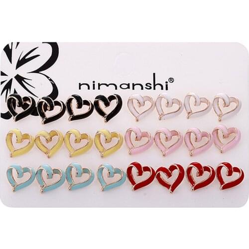 12 pairs/SET Metal Alloy Oil Drip Stud earrings Lovely Hearts Stud Earrings for Girl Womens Jewelry Accessories GIFTS ED03