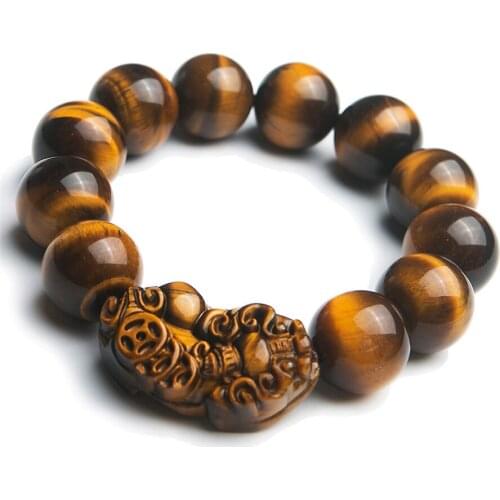 18mm Genuine Yellow Natural Tigers Eye Gems Stone Stretch Crystal Big Round Bead Power Bracelets For Women Men