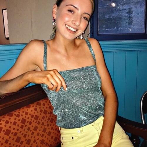 2020 New Fashion Women Sequined Sleeveless Tanks Casual Slim Solid Color Tops Summer Suits