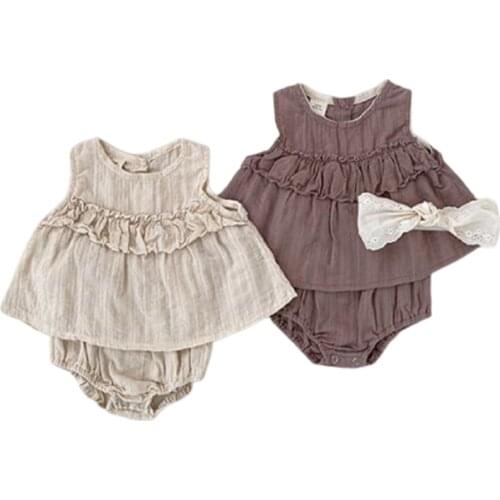 2021 Baby Girls Clothes Set Sleeveless Ruffle Shirt+PP Shorts Summer Newborn Baby Girls Clothes Infant Baby Girls Clothing Suit