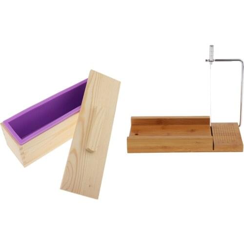 2x Wooden Box Silicone Loaf Mold Rectangle Soap Making Mould Soap Cutter DIY Moulds Wooden Box