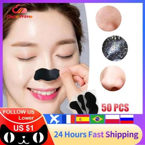 50pcs Nose Blackhead Remover Mask Deep Cleansing Skin Care Shrink Pore Acne Treatment Mask Nose Black dots Pore Clean Strips