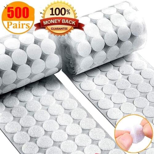 500Pair 10/15/20/25mm Self Adhesive Fastener Tape Disk Adhesive Strong Sticker Round Coins Waterproof Hook Loop