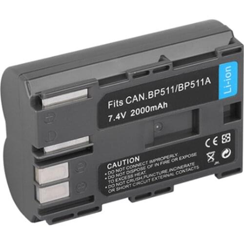 High Capacity 2000mAh BP-511A BP 511A BP511A Repalcement Camera Battery For Canon 40D 300D 5D 20D 30D 50D BP-512 BP-508 ZR30