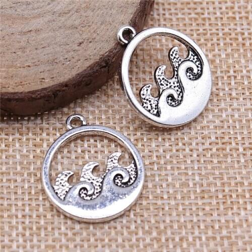 Free shipping 24pcs 20x24mm antique silver Waves charms diy retro jewelry fit Earring keychain hair card pendant accessories
