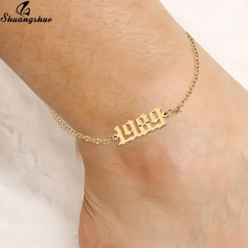 Femme Fashion 1989 2000 Date Year Ankle Leg Bracelet Jewelry Stainless Steel Gold Custom Number Anklet Best Friend Gifts Bff