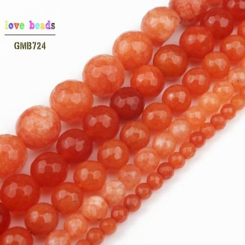Natural Stone Beads Faceted Orange Chalcedony Jades 4/6/8/10/12mm Round Beads For Jewelry Making Spacer Beads Diy Bracelets