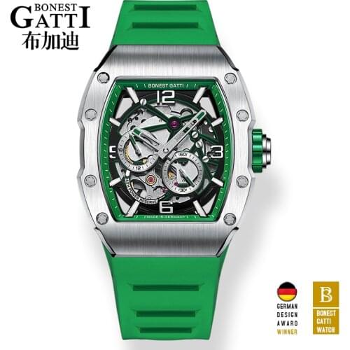 Newest Top Mechanical Watch Men Automatic Watches Mens Movement Crystal 50m Waterproof Rubber Clock Wristwatches Reloj Hombre