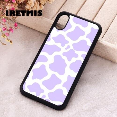 Iretmis 5 5S SE 2020 phone cover cases for iphone 6 6S 7 8 Plus X Xs XR 11 12 Mini Pro Max Silicone TPU purple cow print