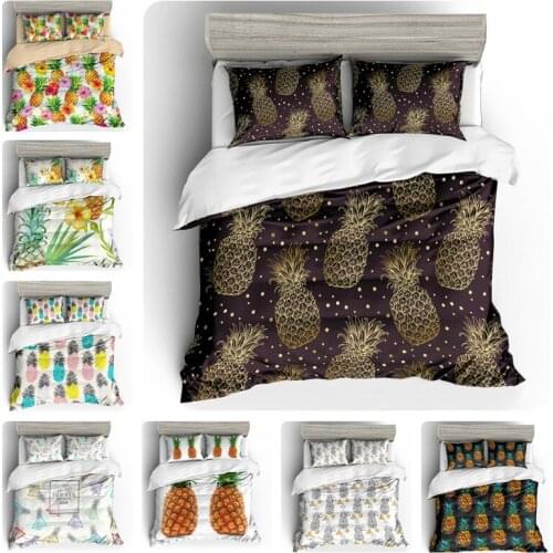 Colored Pineapple Printed Bedding Set Cartoon Watercolor King Queen Size Comforter Sets High Quality for Kids