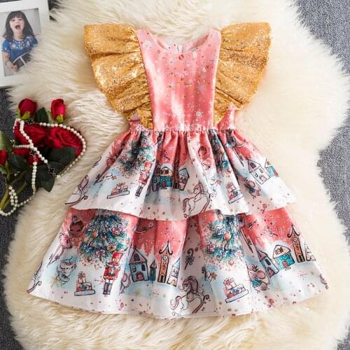Princess Party Wedding Dress for Girl Printed Flower Tutu Birthday Elegant Children Dresses Kids Party Prom Gowns Girls Clothes
