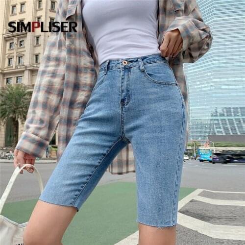 Stretch Denim Blue Black Jeans Pants Knee Length Ridding Pants Female Skinny Capris Leggings Fashion Ladies Denim Shorts 2021