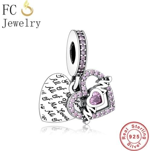 FC Jewelry Fit Original Charm Bracelet 925 Sterling Silver All of You Letter Mom Pink Zircon Bead For Making Berloque 2021 New