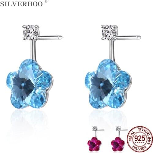 SILVERHOO 925 Sterling SilverDrop Earrings For Women Austria Crystal With Lovely Flower Party Earrings Simple Gift Trend 2020