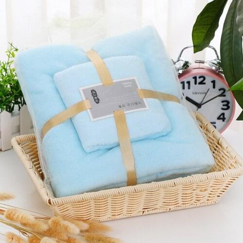 China hot-selling pure color coral fleece microfiber bath towel and hair towel adult bathroom set is soft and comfortable