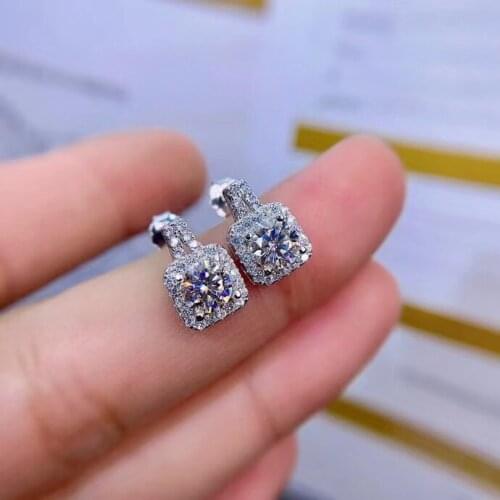 925 Sterling Silver Passed Diamond Test Classic Moissanite Diamond Square Shape Earrings D Color VVS Fashion Luxury Jewelry Gift