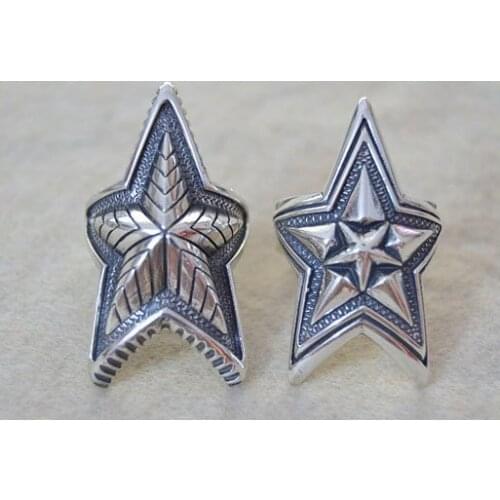 100%925 Thai Silver Pentagonal Star Rings Forefinger Adjustable 925 Sterling Silver Rings Free Shipping