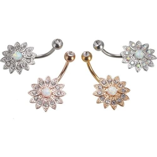 Surgical steel Navel Piercing Ombligo White Opal Belly Piercing Belly Button Rings Body Jewelry Sunflower Belly Ring Earring