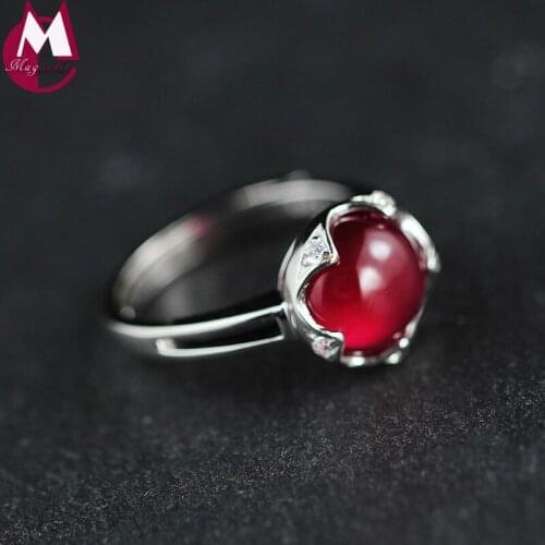 Ring for women round ruby bead opening design genuine 925 sterling silver charms fine jewelry engagement gem gift for March 8