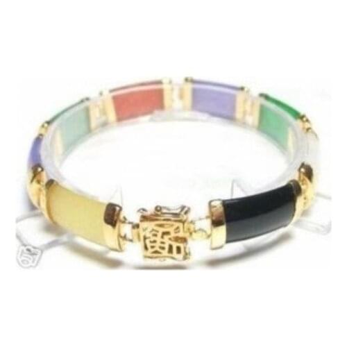 Beautiful polychromatic jade carved link bracelet ^^@^18K GP style Fine jewe Noble Natural jade SHIPPING 6.02