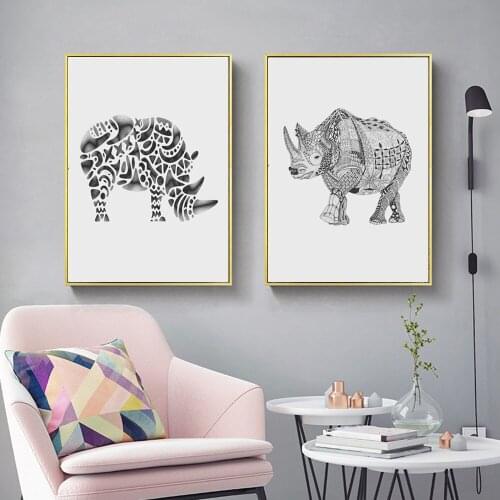 Minimalist Black White Rhino Posters and Prints Wall art Decorative Picture Canvas Painting For Living Room Home Decor Unframed