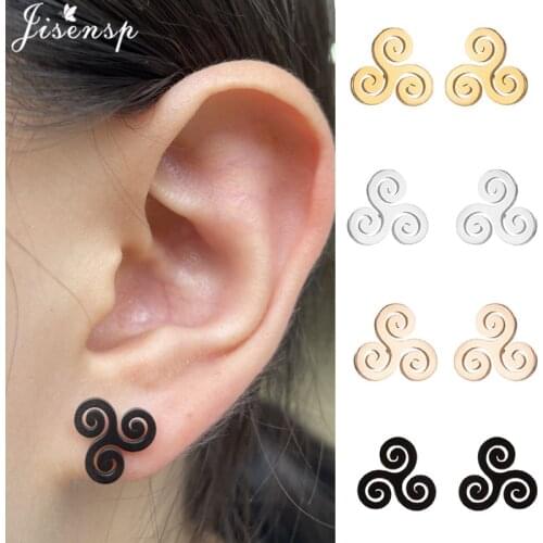 Fashion Teen Wolf Triskele Triskelion Inspired Earrings for Women Men Punk Triple Spiral Stud Earrings Stainless Steel Jewelry