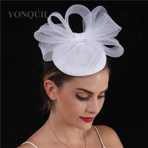 White Fashion Headpiece Women Elegant Wedding Bow Fascinator Hats Hairpin Bride Mesh Hair Accessories Cocktail Race Headwear