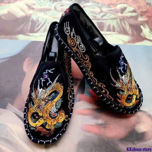 Old Beijing Cloth Shoes Embroidery Flower Social Guy Male Moccasin-Gommino Student Casual Shoes Fashion National Chinese Style