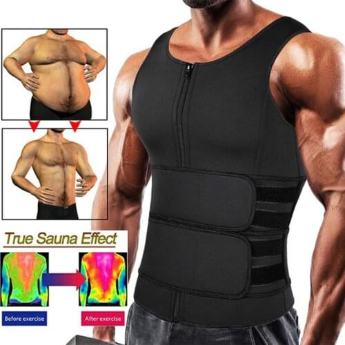 Mens Sweat Sauna Vest for Waist Trainer Zipper Neoprene Tank Top Adjustable Sauna Workout Body Shape Zipper Suit Faja Shapewear