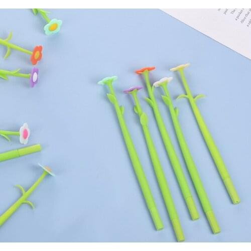 24PCS Cartoon Sunflower Silicone Office Student Gel Pen Creative Leaf Soft Gel Pen Flower Style Signature Pen Stationary