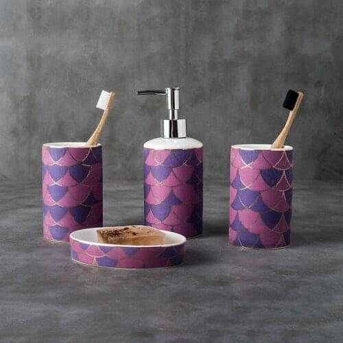 4 pcs Mermaid Ceramic bathroom set Sanitary Combination wash tool 1 Liquid bottle 1 cup 1 Toothbrush holder 1 Soap dispenser