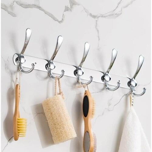 Wall Mounted Coat Hanger Clothes Hat Rack with Hooks Stainless Steel Bathroom Hanging Organizer Towel Hook Stand #99