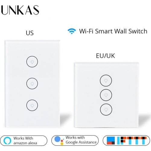 UNKAS Smart Life Wifi Wall Touch Switch Crystal Glass Panel Mobile APP Remote Control Work With Alexa Google Home US EU UK