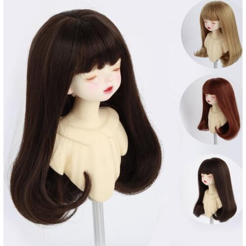 BJD SD 1/3 1/4 1/6 1/8 wig high temperature fiber hair set with neat bangs pear head inner button doll wig doll accessories