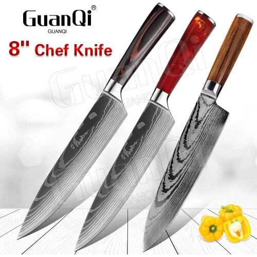 Professional 8" Damascus Steel Chef Knife Stainless Steel Kitchen Knifes Cleaver Vegetable Santoku Knife Utility Slicing Tools