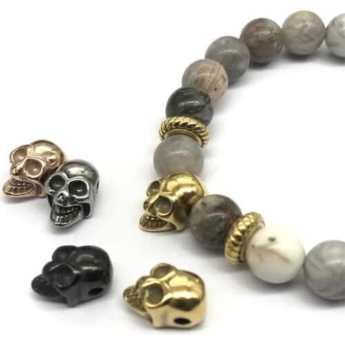 316l Stainless Steel Punk Style Skull Head 2/3mm Small Hole Beads Charms for Men String Bracelets Jewelry Making