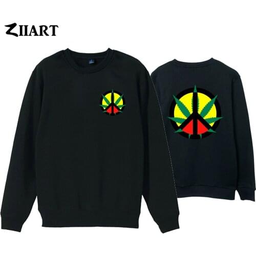 Boy Man Men Crew Neck Sweatshirt Peace Symbols Plant Leaf Reggae Regge Rasta Jamaica Teenager Pullover Fleece ZIIART