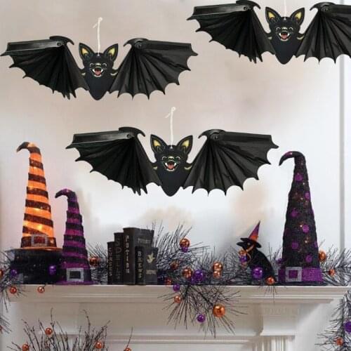1/2Pcs Halloween Decoration Black Bat Paper Horror Bat Pendant For Home Wall Hanging Decor Haunted House Halloween Backdrop Prop