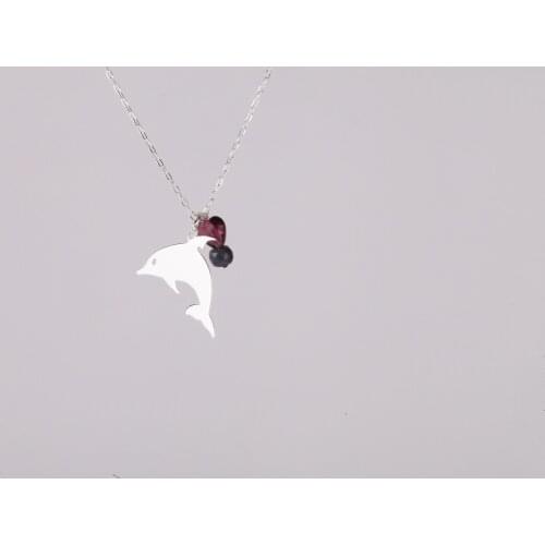 UM US JEWELRY 925 Sterling Ruby Gemstone Dolphin Pattern Ghost Pendant