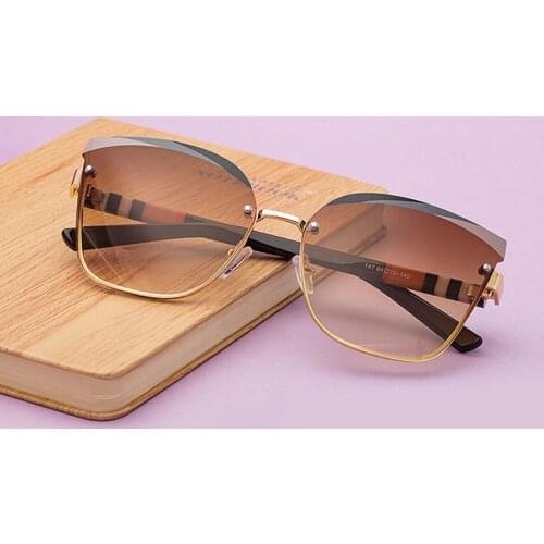 Veshion Cat Eye Frameless Stripe Luxury Sunglasses Men Women Fashion Shades UV400 Vintage Glasses